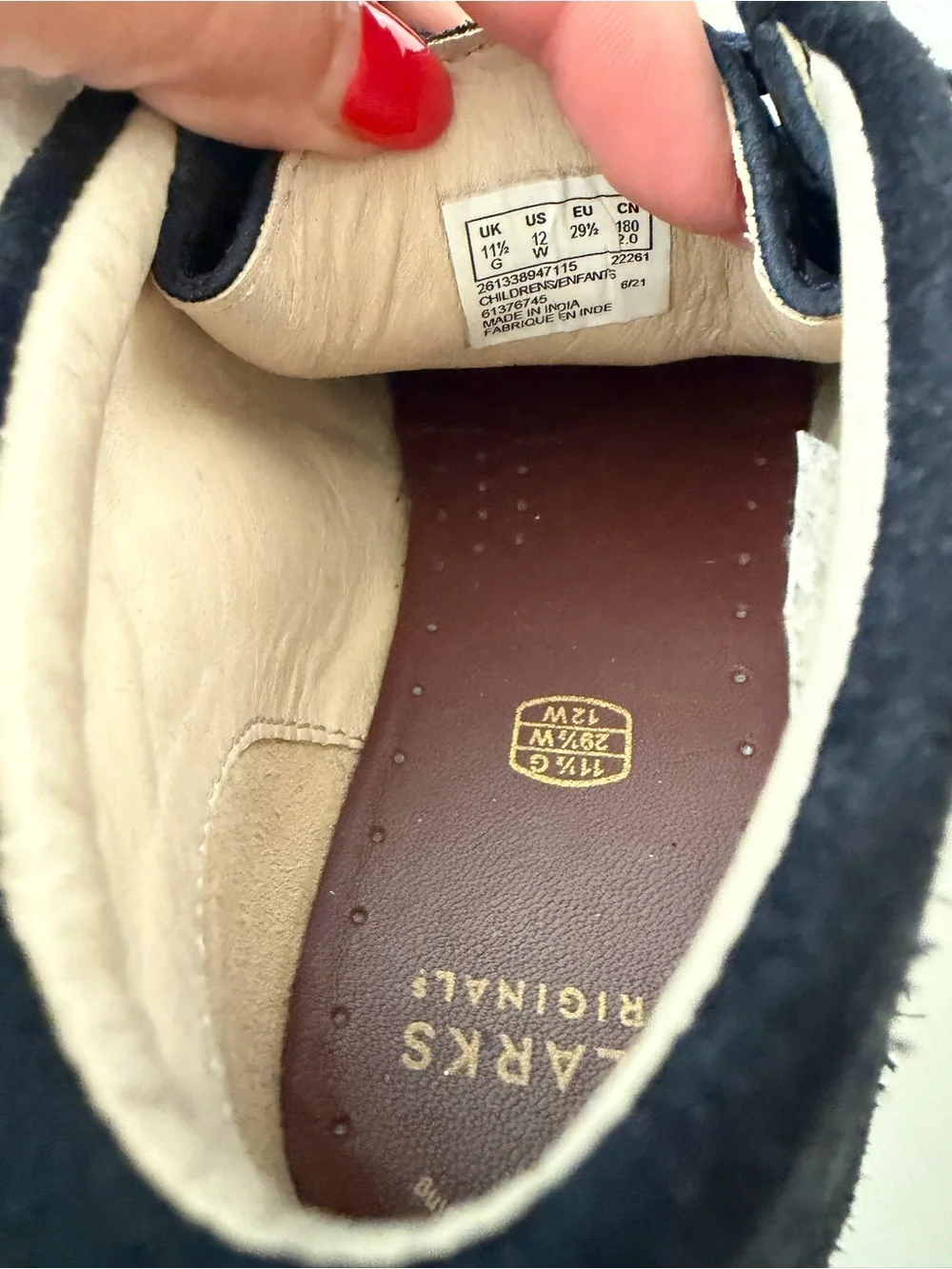Kids Clark Wallabee Navy Suede Moccasin Ankle Boots